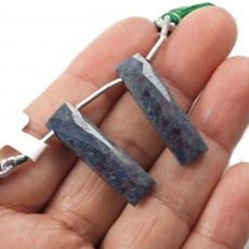Ruby in Kyanite Drops Baguette Shape 30x8mm Drilled Beads Matching Pair