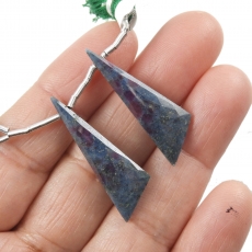 Ruby in Kyanite Drops Trillion Shape 33x11mm Drilled Beads Matching Pair