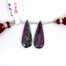 Ruby Zoisite Drop Almond Shape 30x11mm Drilled Bead Matching Pair
