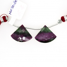 Ruby Zoisite Drop Fan Shape 18x22mm Drilled Bead Matching Pair
