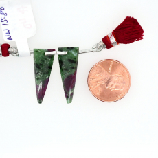 Ruby Zoisite Drop Trillion Shape 24x10mm Drilled Bead Matching Pair