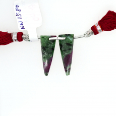Ruby Zoisite Drop Trillion Shape 24x10mm Drilled Bead Matching Pair