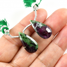 Ruby Zoisite Drops Almond Shape 21x10mm Drilled Beads Matching Pair
