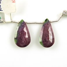 Ruby Zoisite Drops Almond Shape 25x13mm Drilled Beads Matching Pair