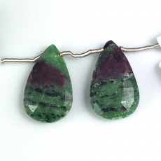 Ruby Zoisite Drops Almond Shape 25x15mm Drilled Beads Matching Pair