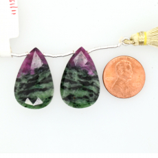 Ruby Zoisite Drops Almond Shape 27x18mm Drilled Bead Matching Pair