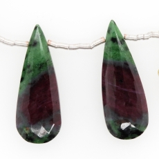 Ruby Zoisite Drops Almond Shape 30x12mm Drilled Bead Matching Pair