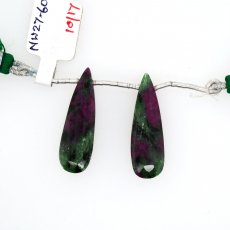 Ruby Zoisite Drops Almond Shape 32x10mm Drilled Bead Matching Pair