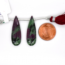 Ruby Zoisite Drops Almond Shape 32x11mm Drilled Bead Matching Pair