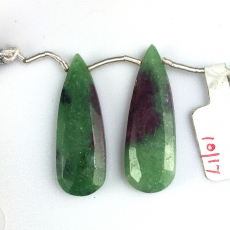 Ruby Zoisite Drops Almond Shape 35x12mm Drilled Beads Matching Pair