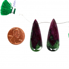 Ruby Zoisite Drops Almond Shape 35x13mm Drilled Beads Matching Pair