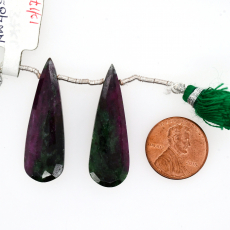 Ruby Zoisite Drops Almond Shape 37x12mm Drilled Bead Matching Pair