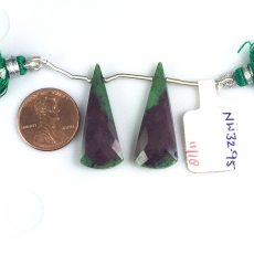 Ruby Zoisite Drops Cone Shape 31x12mm Drilled Beads Matching Pair