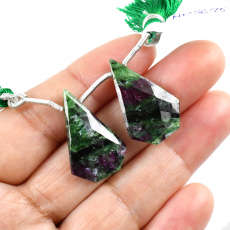 Ruby Zoisite Drops Fancy Shape 27x17mm Drilled Beads Matching Pair