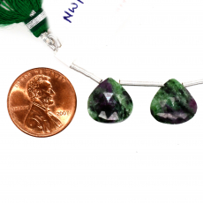 Ruby Zoisite Drops Heart Shape 12x12mm Drilled Beads Matching Pair