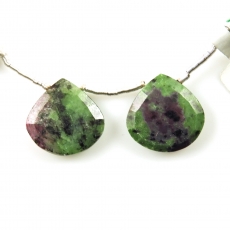 Ruby Zoisite Drops Heart Shape 19x19mm Drilled Beads Matching Pair