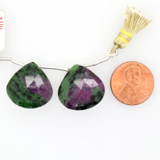 Ruby Zoisite Drops Heart Shape 20x20mm Drilled Bead Matching Pair