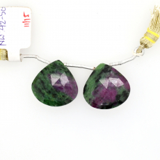 Ruby Zoisite Drops Heart Shape 20x20mm Drilled Bead Matching Pair