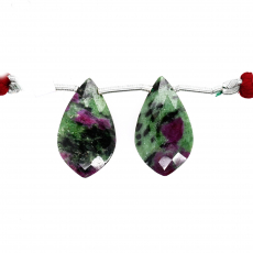 Ruby Zoisite Drops Leaf Shape 23x9mm Drilled Beads Matching Pair