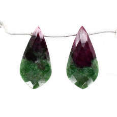 Ruby Zoisite Drops Leaf Shape 31x15mm Drilled Bead Matching Pair
