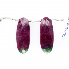 Ruby Zoisite Drops Oval 34x14mm Drilled Beads Matching Pair