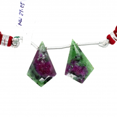 Ruby Zoisite Drops Shield Shape 25x16mm Drilled Beads Matching Pair