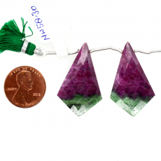 Ruby Zoisite Drops Shield Shape 33x20mm Drilled Beads Matching Pair