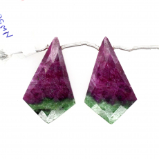Ruby Zoisite Drops Shield Shape 33x20mm Drilled Beads Matching Pair