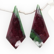 Ruby Zoisite Drops Shield Shape 35x16mm Drilled Bead Matching Pair