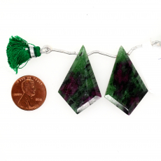 Ruby Zoisite Drops Shield Shape 38x23mm Drilled Beads Matching Pair