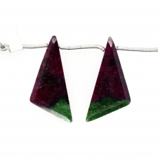 Ruby Zoisite Drops Trillion Shape 26x18mm Drilled Beads Matching Pair