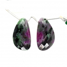 Ruby Zoisite Drops Wing Shape 27x15mm Drilled Beads Matching Pair