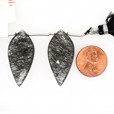Rutile Drops Leaf Shape 31x14mm Drilled Beads Matching Pair