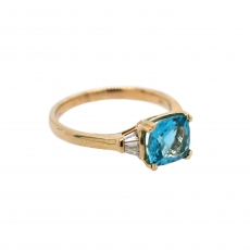 Sky Apatite Cushion 1.53 Carat Ring With Diamond Accent in 14K Yellow Gold
