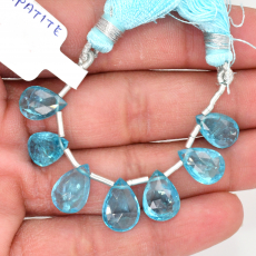 Sky Blue Apatite Drops Almond Shape 10x6mm to 12x8mm Drilled Beads 7 Pieces Line