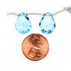 Sky Blue Topaz Drops Almond Shape 15x11mm Drilled Beads Matching Pair