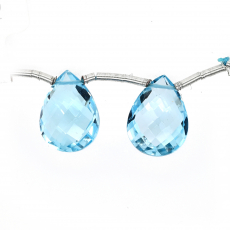 Sky Blue Topaz Drops Almond Shape 15x11mm Drilled Beads Matching Pair