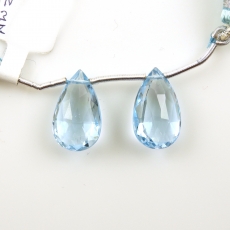 Sky Blue Topaz Drops Almond Shape 18x10mm Drilled Beads Matching Pair