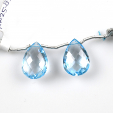 Sky Blue Topaz Drops Almond Shape 18x12mm Drilled Beads Matching Pair