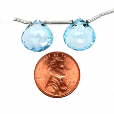 Sky Blue Topaz Drops Heart Shape 13x13mm Drilled Beads Matching Pair