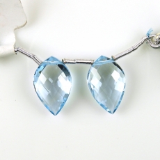 Sky Blue Topaz Drops Leaf Shape 17x11MM Drilled Beads Matching Pair