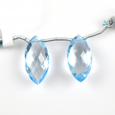 Sky Blue Topaz Drops Marquise Shape 20x10mm Drilled Beads Matching Pair