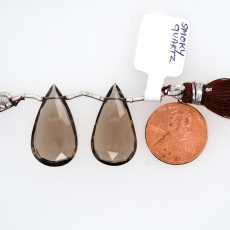 Smokey Quartz Drops Almond Shape 25x14mm Drilled Beads Matching Pair