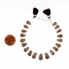 Smokey Quartz Drops Briolette Shape 9x5mm to 10x6mm Drilled Beads 19 Piece Line