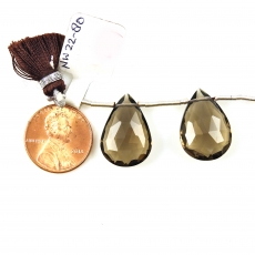 Smoky Quartz Drops Almond Shape 19x13mm Drilled Beads Matching Pair