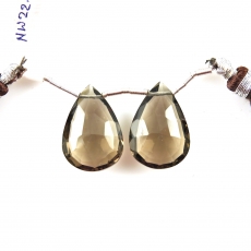 Smoky Quartz Drops Almond Shape 20x14mm Drilled Beads Matching Pair
