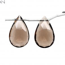 Smoky Quartz Drops Almond Shape 21x13mm Drilled Beads Matching Pair