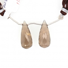 Smoky Quartz Drops Almond Shape 25x10mm Drilled Beads Matching Pair