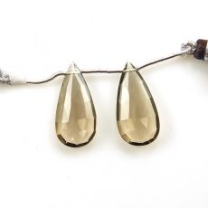 Smoky Quartz Drops Almond Shape 26x12mm Drilled Beads Matching Pair