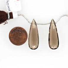 Smoky Quartz Drops Almond Shape 31x10mm Drilled Beads Matching Pair